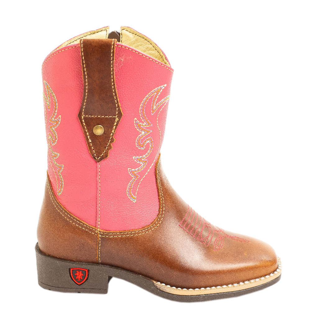 Bota Country Texana Infantil  Couro .296 Marrom/Rosa em Oferta na Shopee