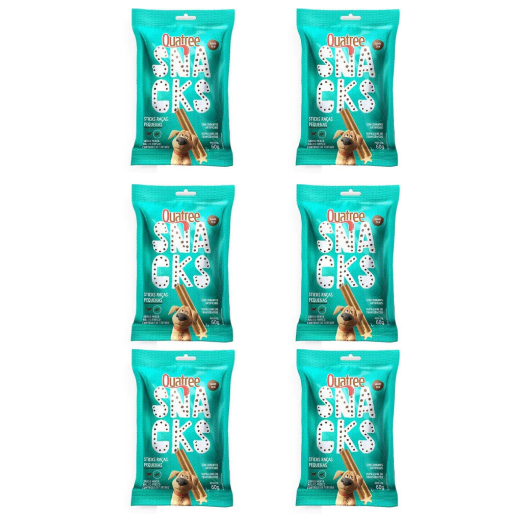 Kit 6 Petisco Quatree Snacks Cães Sticks 60 Gr