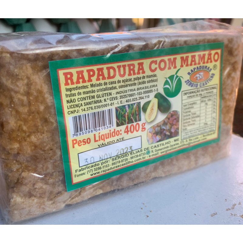 Rapadura  com mamão  natural 400g