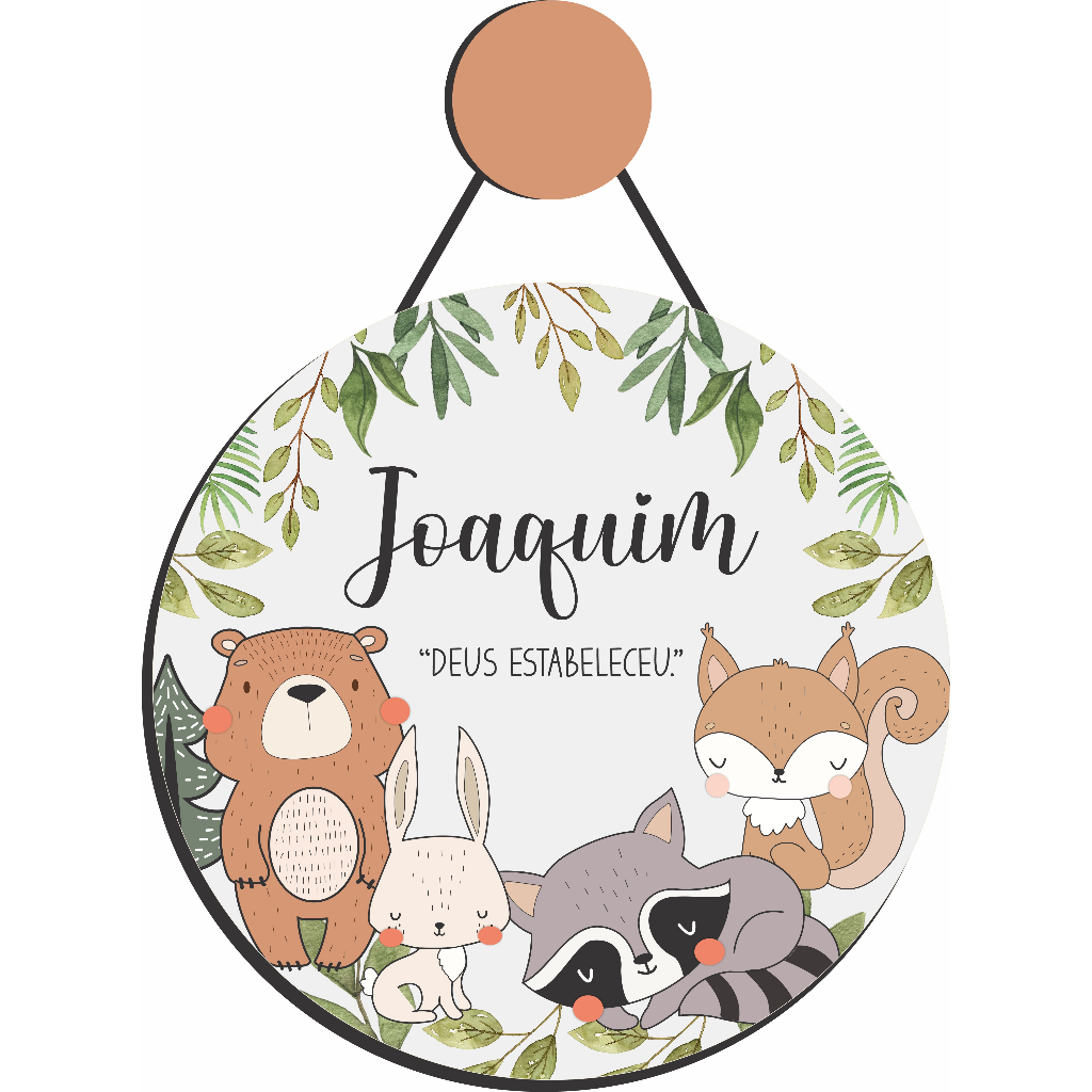 Enfeite Porta Maternidade Bosque Encantado - Urso - Raposa - Guaxinim - Nome personalizado.