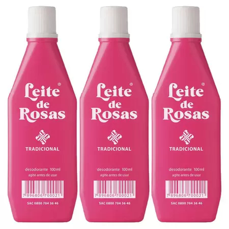 kit c/3 Leite de Rosas Tradicional 170ml - Limpeza Corporal