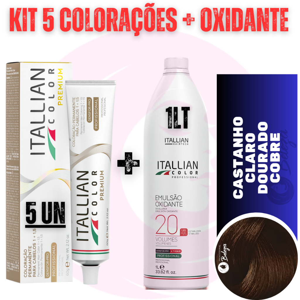 Kit 5 Tinta + Ox 20v Castanho Claro Dourado Cobre 5.34 em Oferta na Shopee