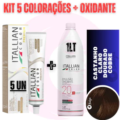 Kit 5 Tinta + Ox 20v Castanho Claro Dourado Cobre 5.34