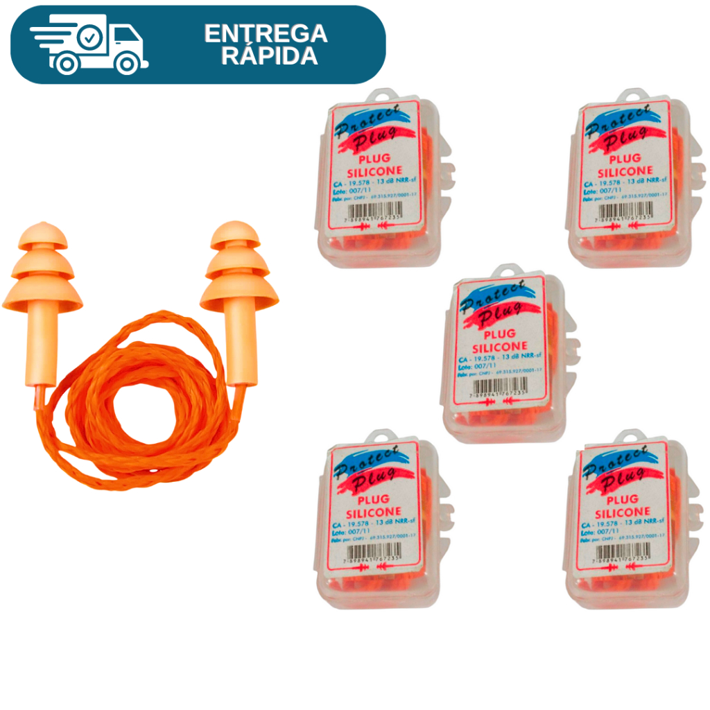 Kit 5 Protetor Auricular Tipo Plug De Silicone Antialérgico Com Cordão De Algodão Para Ouvido Abafador De Ruídos Barulho