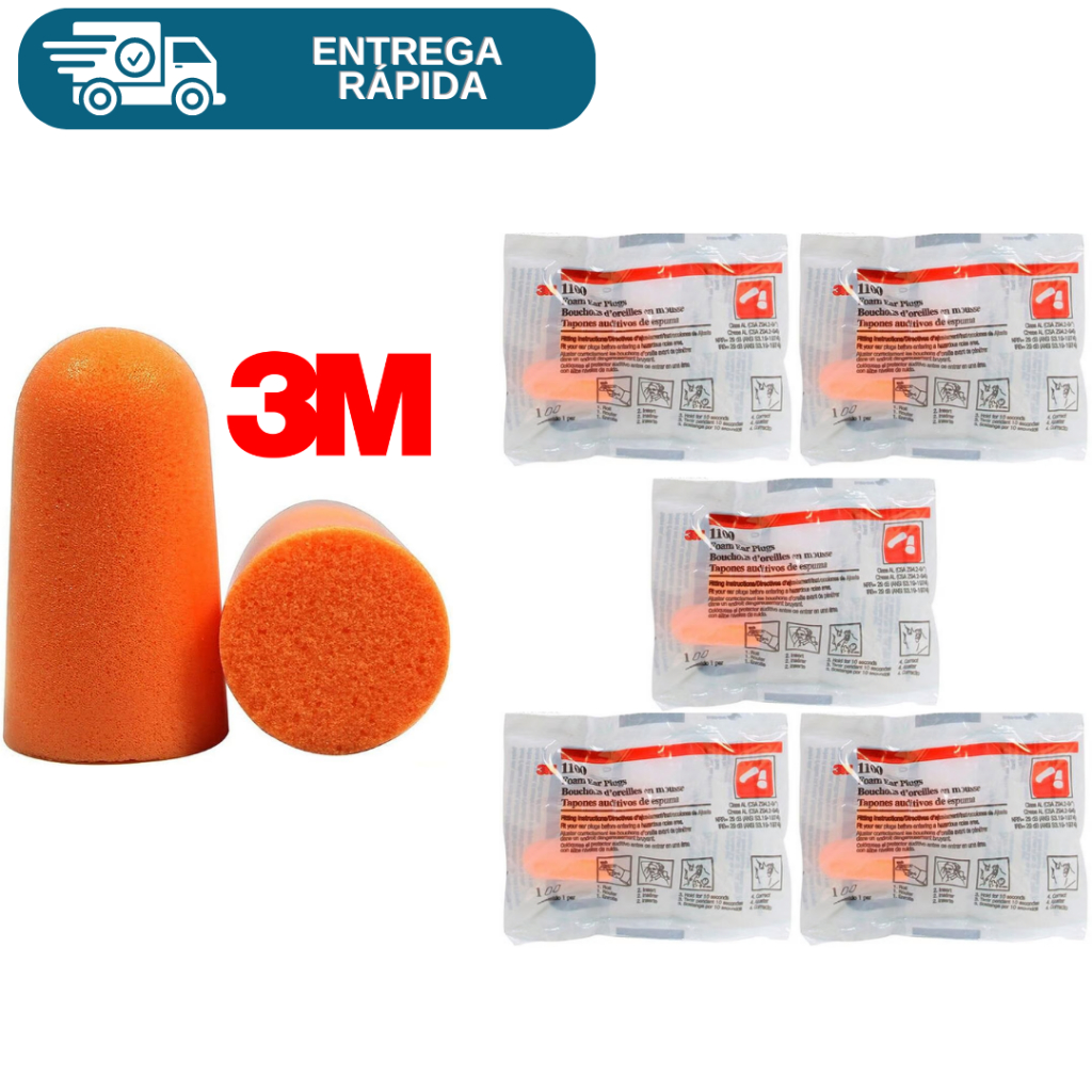 Imagem Kit 5 Protetor Auricular Plug De Espuma 3M 1100 Sem Cordão Abafador Tampão Ouvido Para Dormir