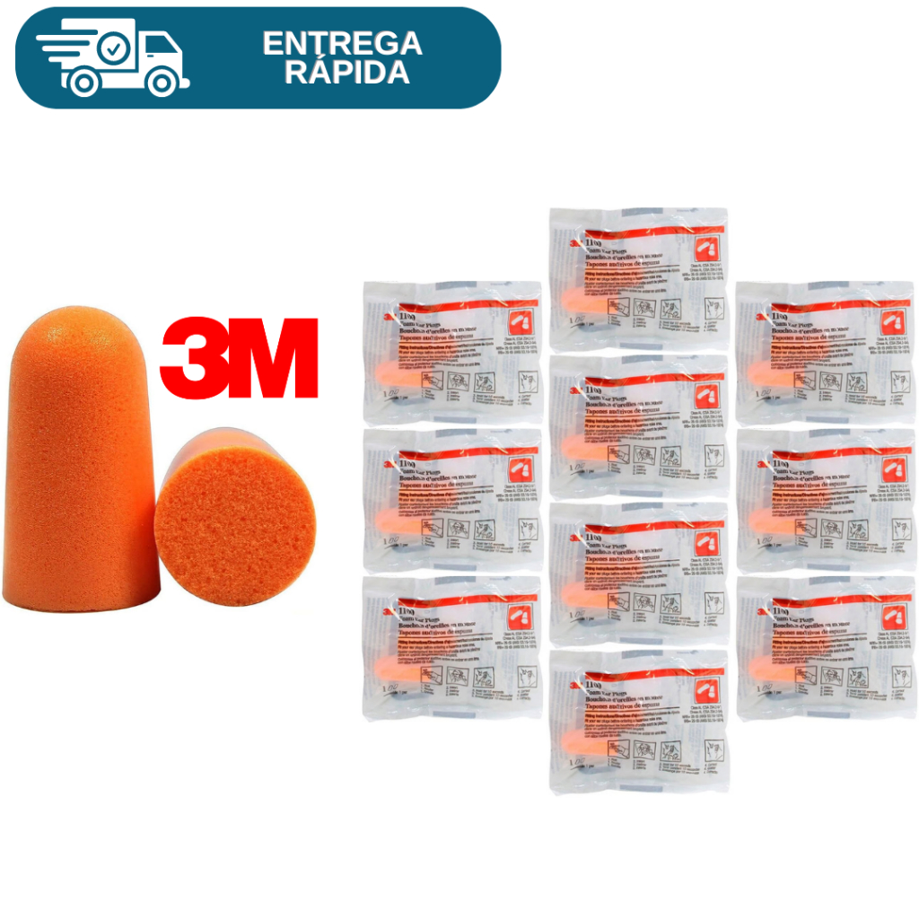 Kit 10 Protetor Auricular Plug De Espuma 3M 1100 Sem Cordão Abafador Tampão Ouvido Para Dormir