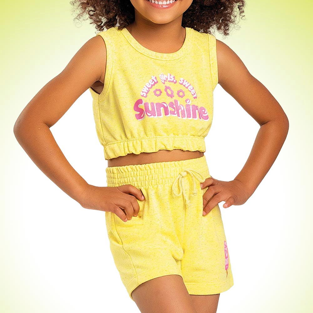 Conjunto Infantil Feminino Regata Cropped E Short Moletinho Moda Verão Menina