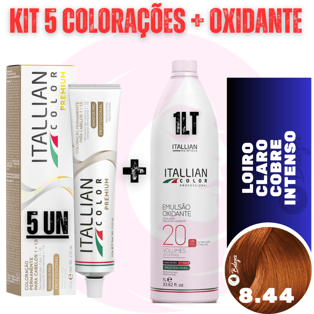 Kit 5 Tinta + Ox 20v Louro Claro Cobre Intenso 8.44 em Oferta na Shopee