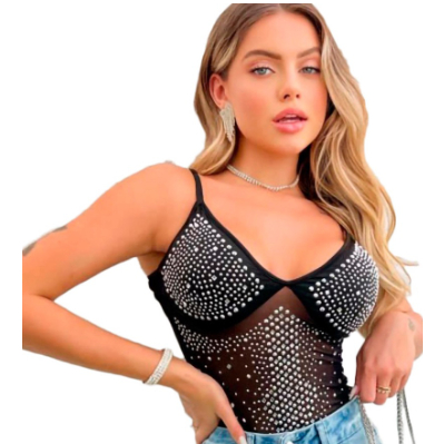 Body brilho strass tule alcinha modinha Pedraria moda feminina pedraria tendencia balada