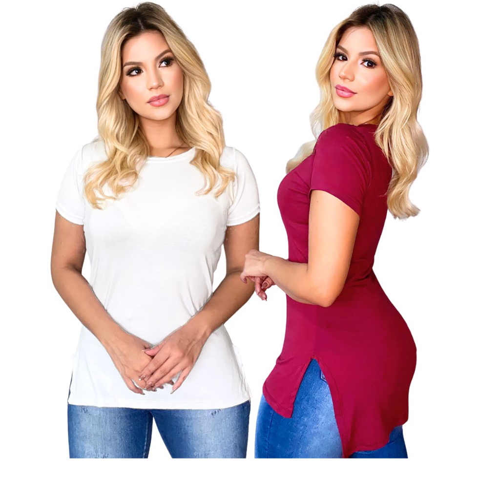 kit 2 Camiseta Feminina long Basica Lisa Blusinha Academia Longline Swag