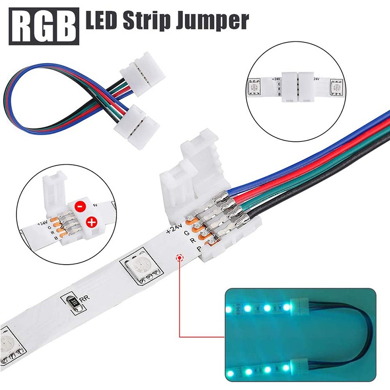 Emenda Extensora Conector Com Fio Rápido Simples Fita Led 3528 5050 RGB Colorida 4 Vias 10mm Sem solda