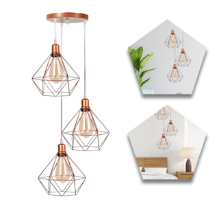 Pendente Luminária Diamante Triplo Rose Gold Cabo Cristal em Oferta na Shopee