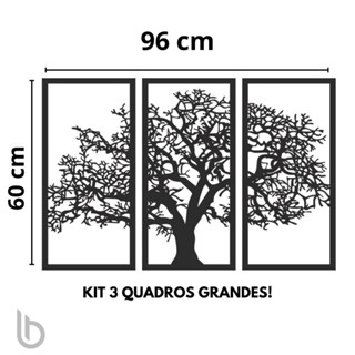 3 Quadros Vazados Árvore da Vida Acabamento Preto Laca Semi MDF 3 mm Decoração Sofisticada para Ambientes Toque Moderno para Sala e Quarto 3 Peças C/ Dupla Face