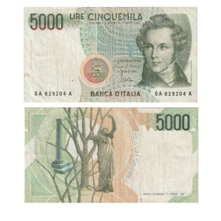 Cédula Italiana de 5.000 liras - Sob - 1985 - Colecionador