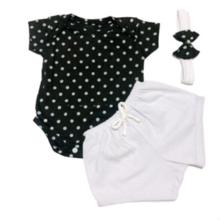 Conjunto Bodys Poá e Shorts e Tiarinha Algodao Menina