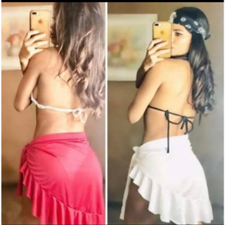 Saída Pareô Liso Curto Com Babado.