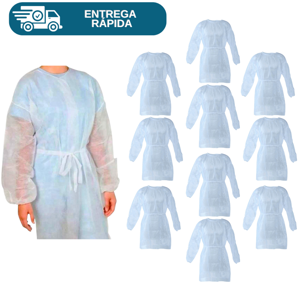 Kit 10 Avental Descartavel Em TNT Manga Longa Gr20 Hospitalar Enfermeiro Hospital Laboratório