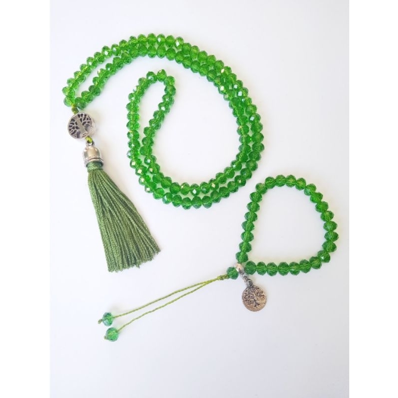 Imagem Japamala 108 Contas Cristal Verde + Pulseira 27 Contas Rosário Budista Ref:246