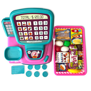 Supermercado de Brinquedo com Comidinhas de Brinquedo Mini Mercado Infantil Caixa Registradora de Brinquedo Promocão Dia Das Crianças