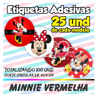 Kit De 100 Etiquetas Adesivas Minnie Vermelha (TIPO 2) em Oferta na Shopee