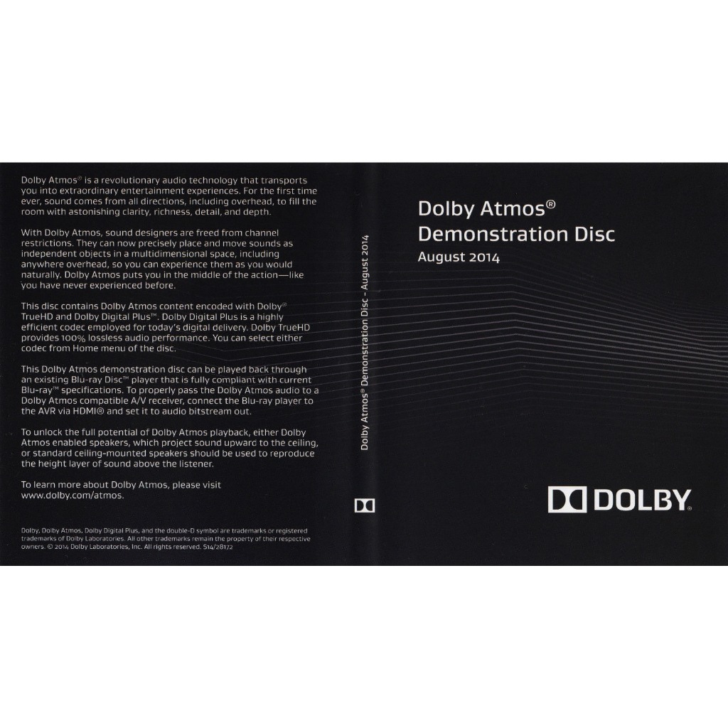 Blu-ray de teste Dolby Atmos Demonstration Disc  August 2014