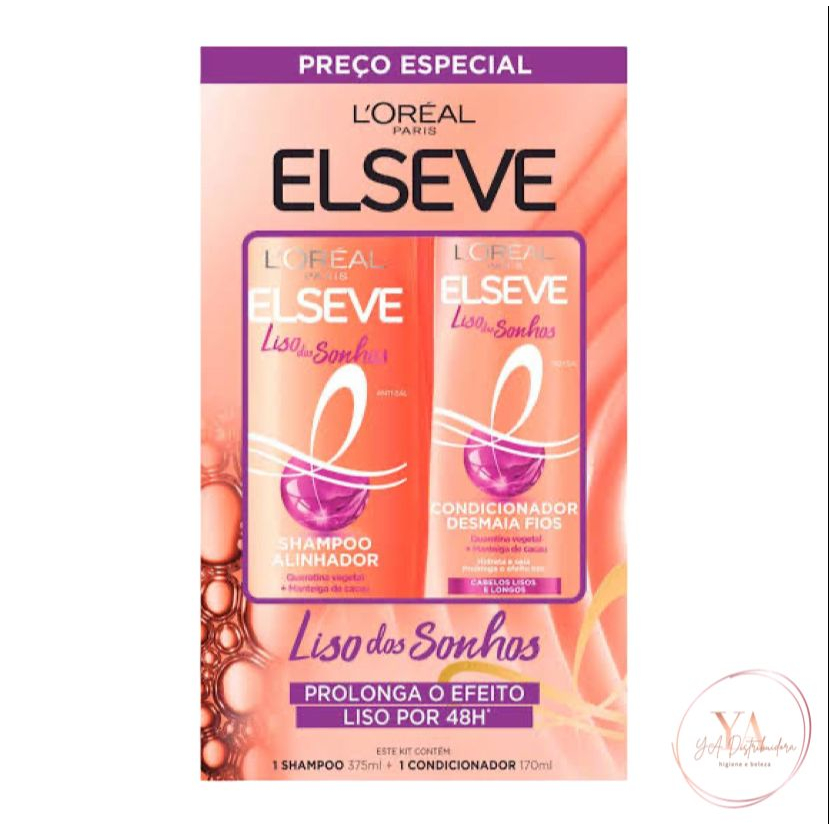 Kit Elseve Liso dos Sonhos Shampoo Alinhador 375ml + Condicionador Desmaia Fios 170ml L'Oréal Paris