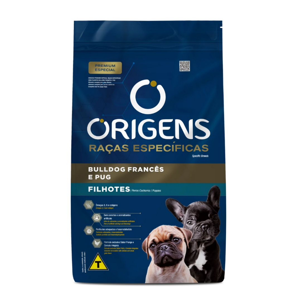 Ração Origens Premium Especial Raças Específicas Cães Filhotes Bulldog Francês E Pug 1kg - 10,1kg