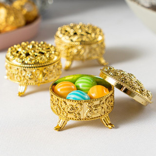 Kit 12 Enfeite de festa mini porta joia Redondo Dourado Lembrancinha