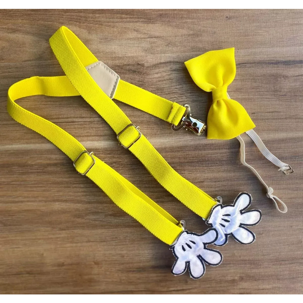Kit Suspensório E Gravata Infantil Amarelo Temático