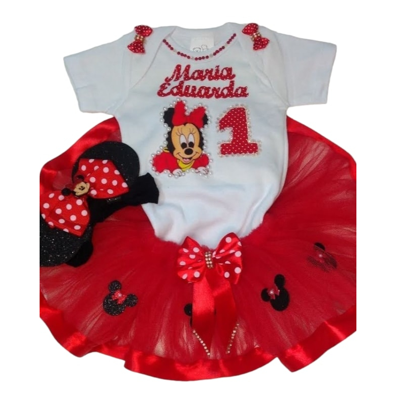 Roupa Minnie Baby vermelha mesversário, aniversário personalizada
