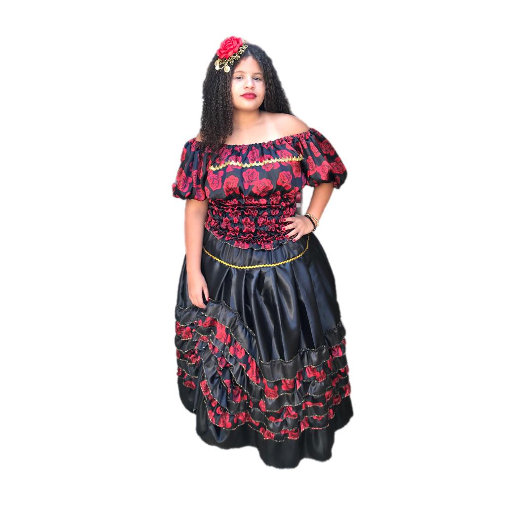 Roupa pomba gira umbanda candomble preta rosa vermelha