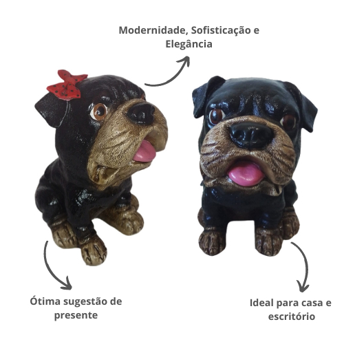 Cachorro Sentado Filhote Rottweiler Cofre  Em Gesso Guarda Dinheiro Mega Oferta Decoração Linha Premium Luxo