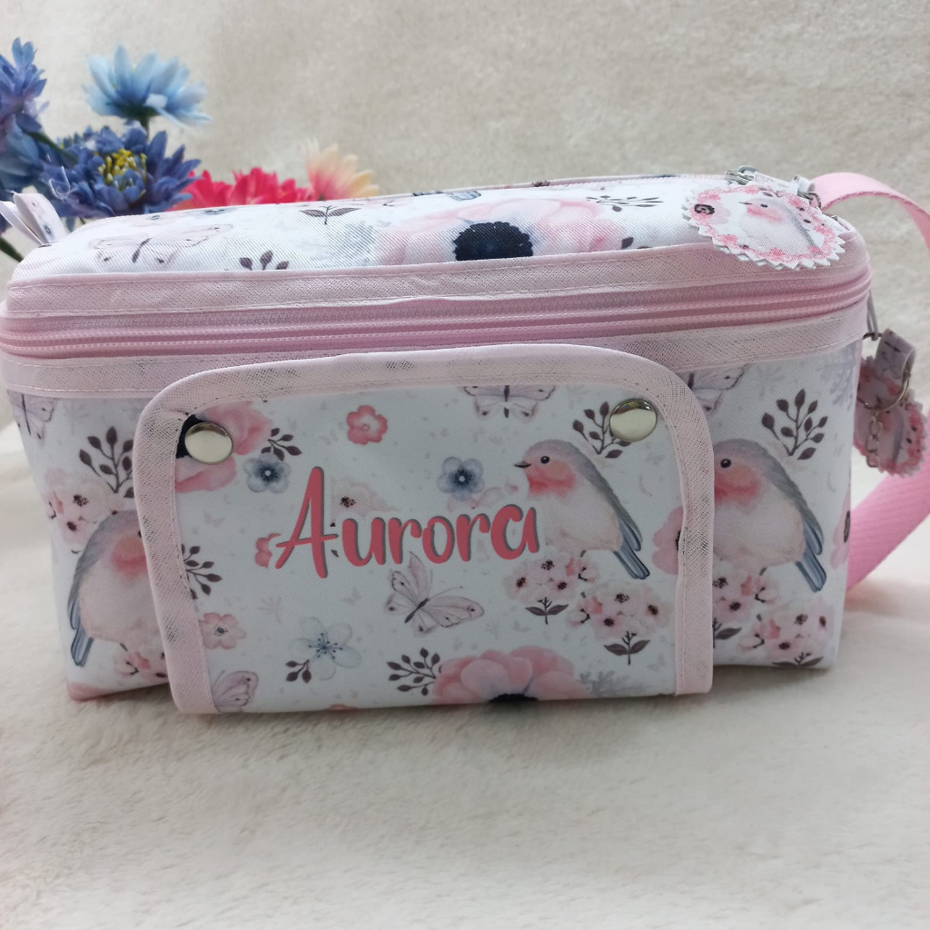 Nécessaire do Bebê - Porta Fraldas e Lenços Umedecidos - Mamãe e Bebê  - Tema Passarinhos