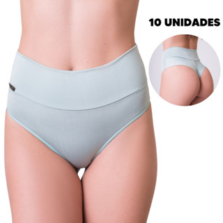 Kit 10 Calcinha Cintura Alta Cos Alto Fio Dental Duplo