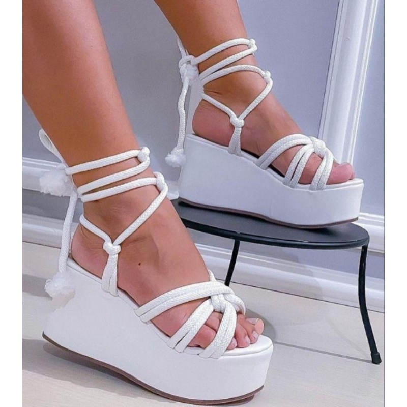 Sandália Anabela Feminina Salto Plataforma Amarração