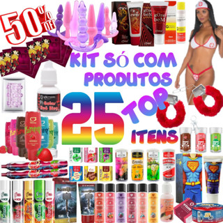 Kit dos Namorados 25 Top Itens Sex Shop Algemas Fantasia Plug Gel Excitante Gel Anal Caneta Comestivel Dado Erotico Gotas do Prazer Gotas chinesa Pomada Excitante Marretezão Superpen