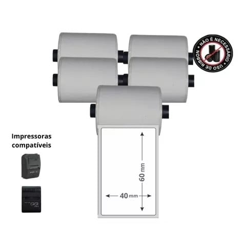 Etiqueta Térmica Para Mini Impressora 40x60 - 5 Rolos