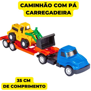 Caminhão Carreta Com Mini Trator Pá Carregadeira Brinquedo Infantil Meninos Presente Diverplas