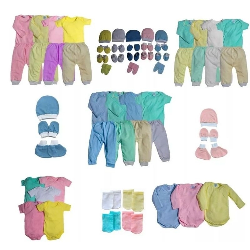 kit enxoval saída maternidade 12 peças bebê algodão. em Oferta na Shopee
