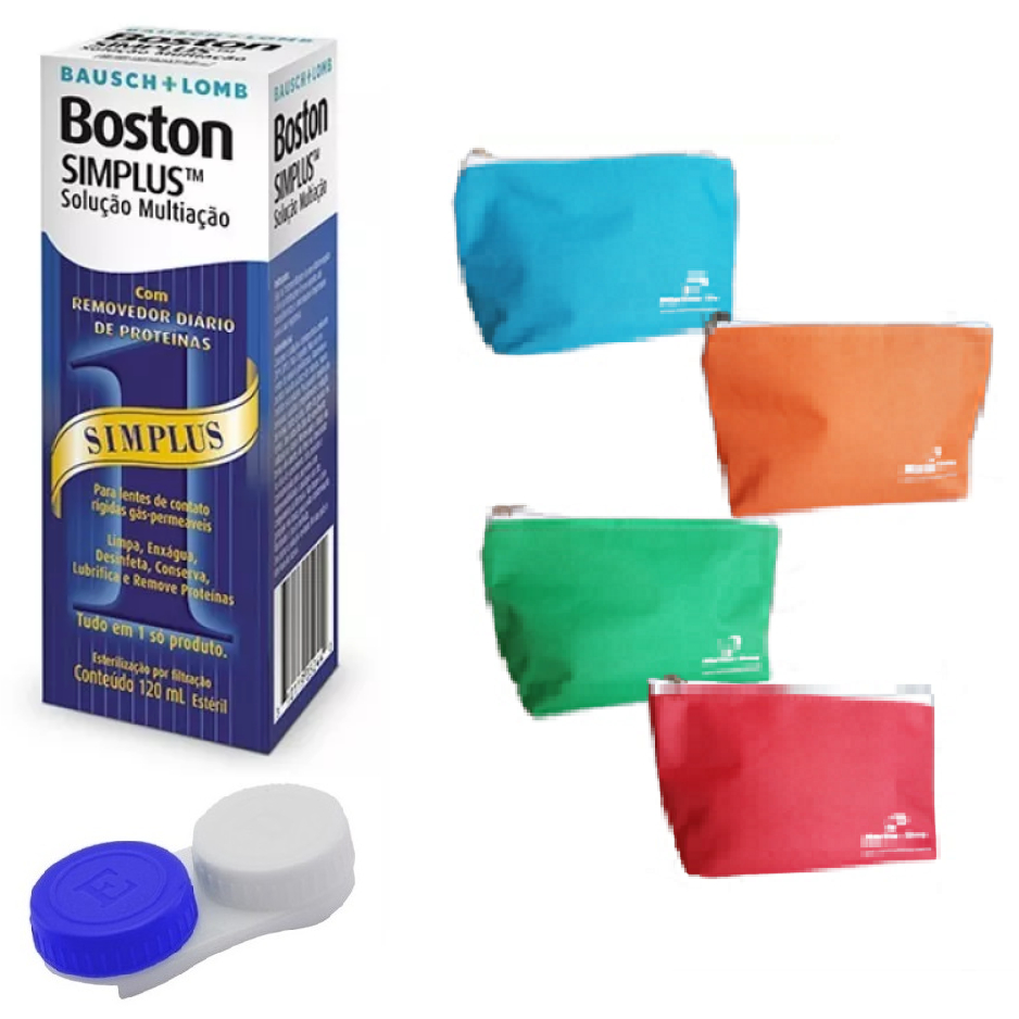 Boston Simplus + Estojo + Necessaire / Solução de limpeza para lentes rígidas em Oferta na Shopee
