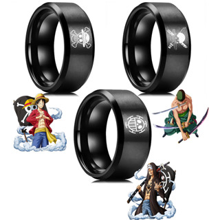 Anel anime One Piece de aço inoxidavel Luffy, Zoro, barba branca e Law