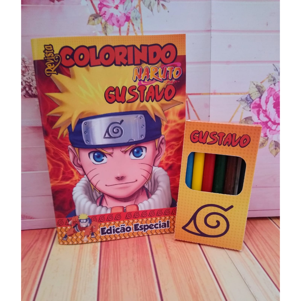 Revistinhas de Colorir Naruto com giz de cera Personalizado aniversario KIT PINTURA LEMBRANCINHA