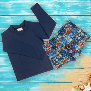 Camiseta/ Blusa Manga Longa Proteção Uv50 com sunga box Infantil /roupa de praia meninos .