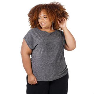 Blusa Feminina Plus Size com Brilho Lurex Metalizado Para Festas e Eventos - G ao Tamanho 60