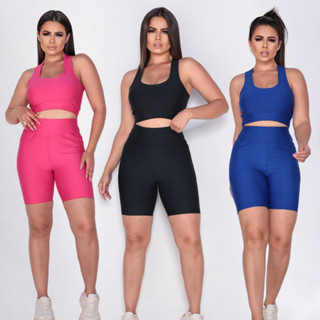 Conjunto feminino academia crossfit top nadador e shorts para malhar suplex