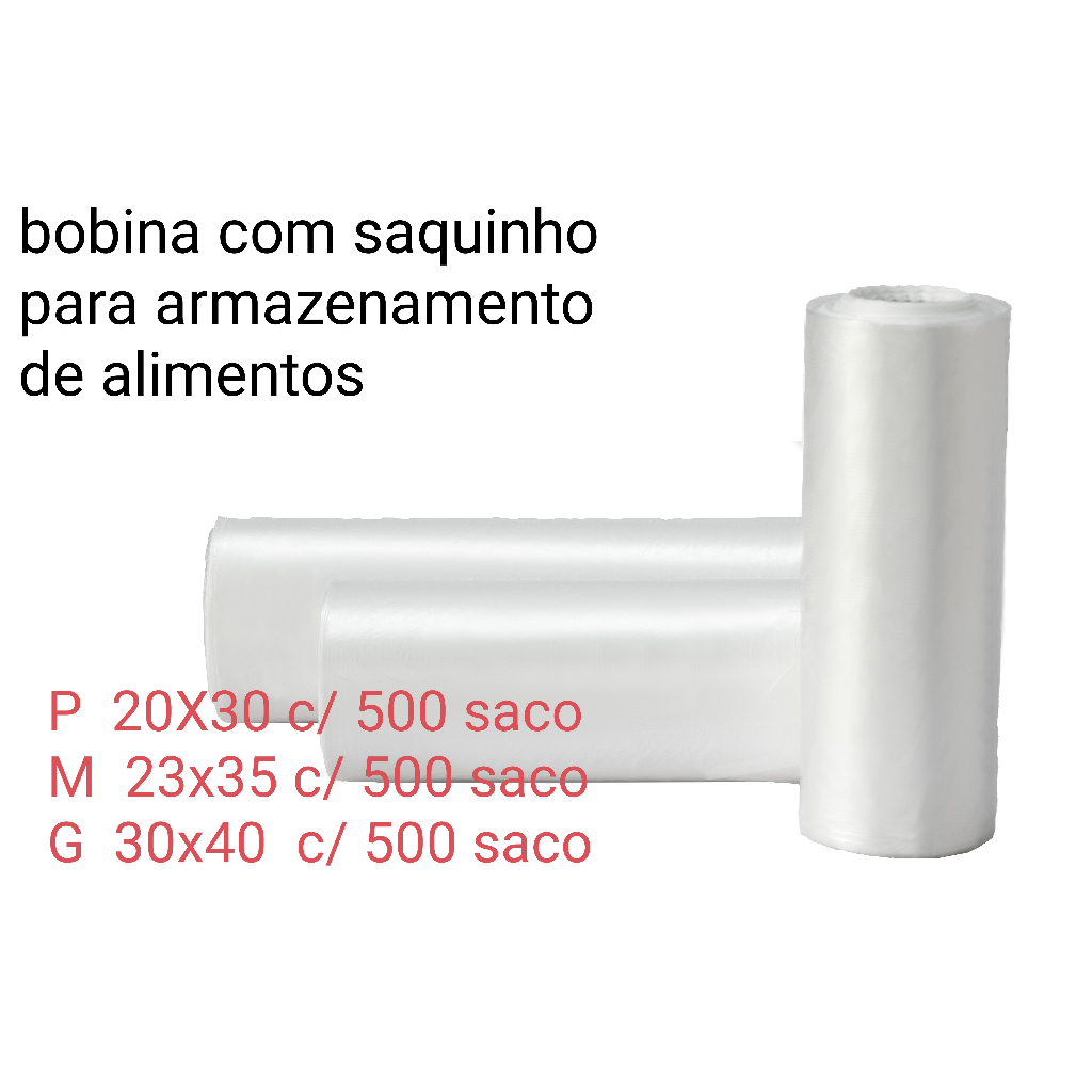 Bobina Picotada Saco Plástico 30x40 C/ 500  Saquinho de freezer congelador Frutas Alimentos