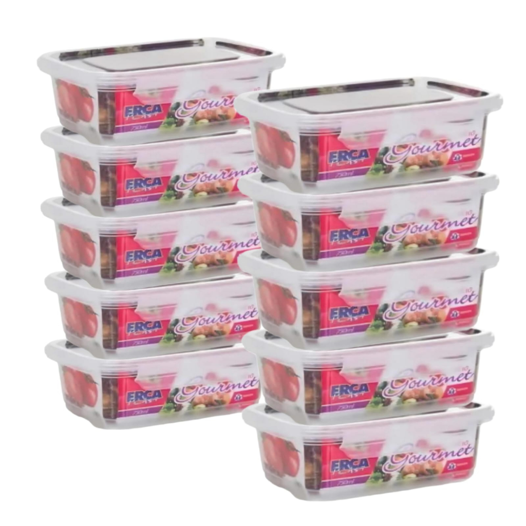 Kit 10 Marmitas Fitness 750ml Freezer E Microondas Potes Plásticos com Trava Grande