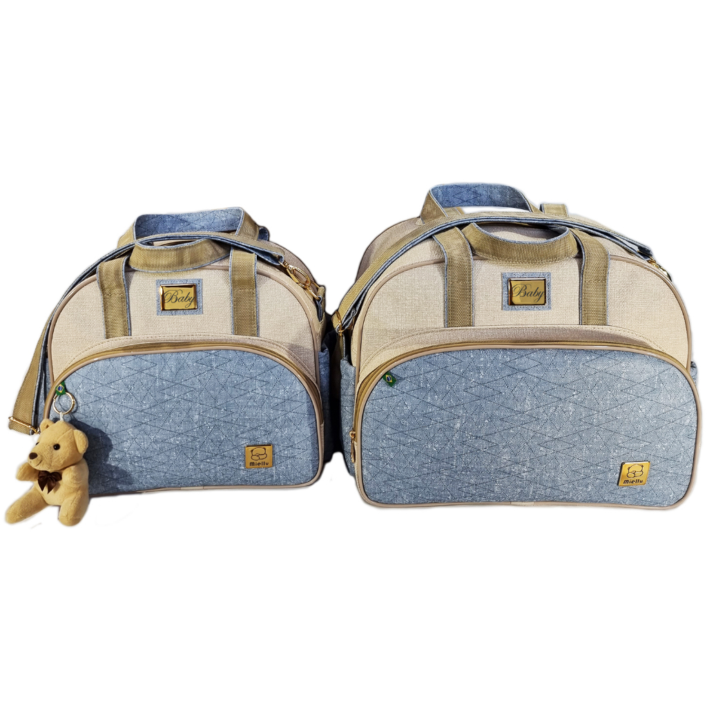 Kit Bolsas Bebe Maternidade Jeans Personalizada Enxoval Miellu Bolsas com Trocador - 4 peças