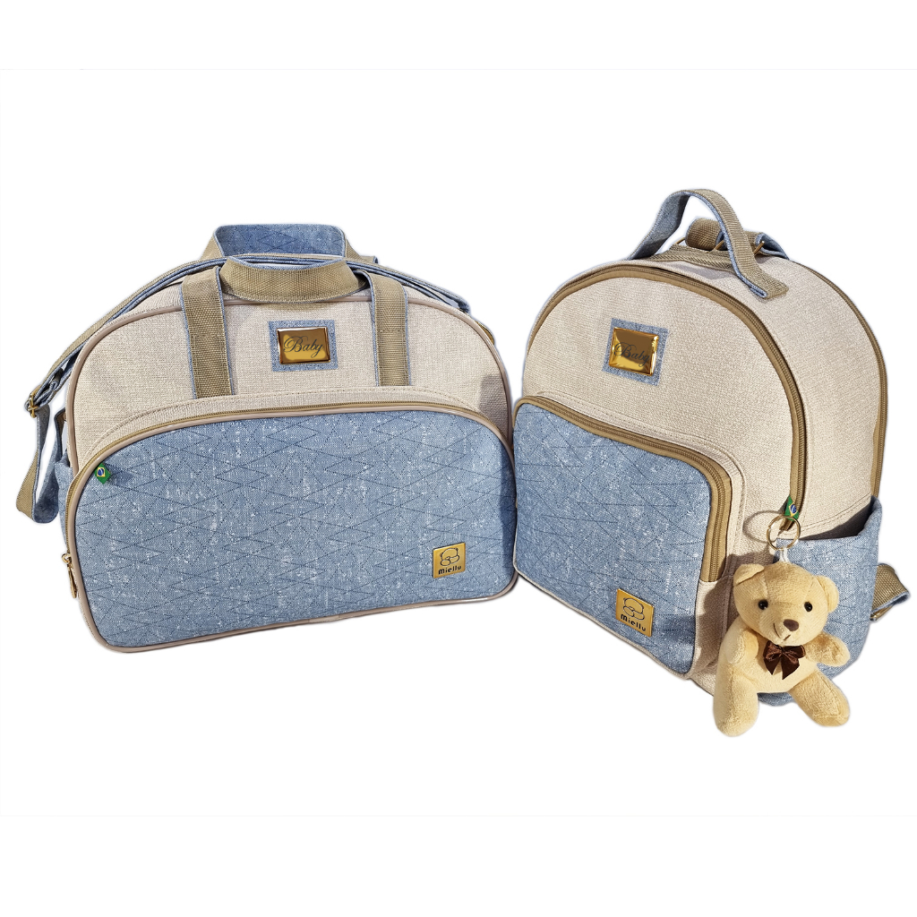 Kit Jeans Bolsa Grande Maternidade Personalizada Bebe + Mochila + Trocador