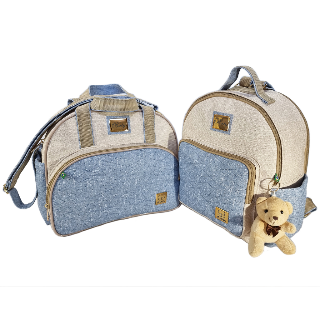 Kit Jeans Bolsa Média Maternidade Personalizada Bebe + Mochila + Trocador